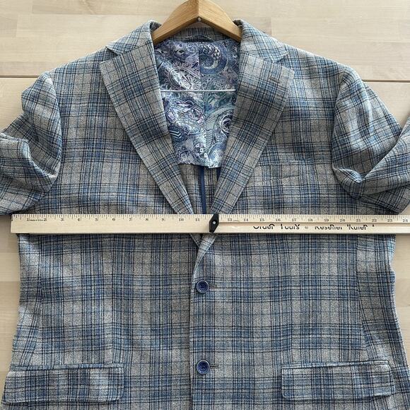 Robert Graham Sport Coat Mens 46R Wool Silk Plaid Slim Fit Blazer Jacket Preppy - Picture 15 of 16